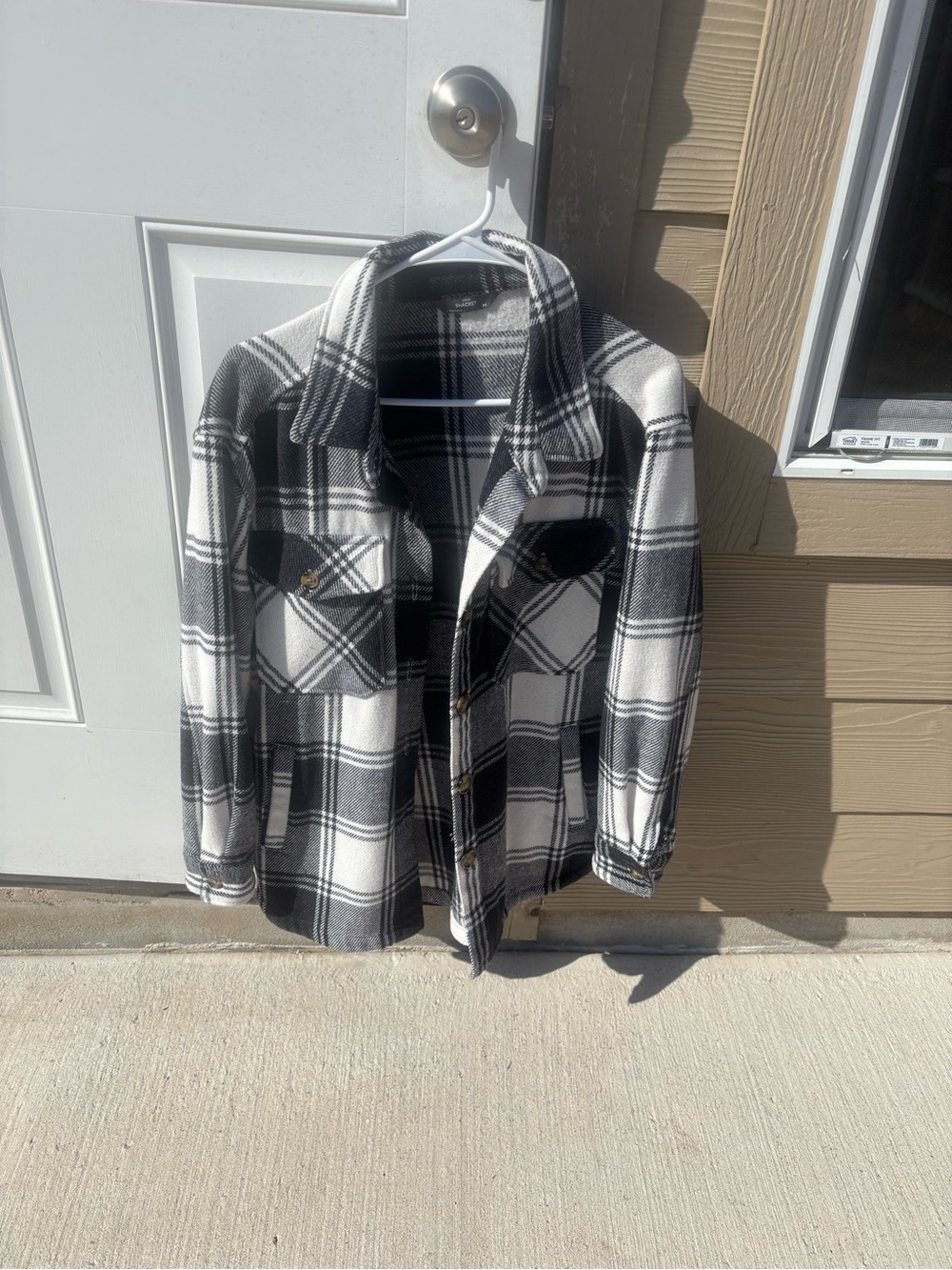 Black & White Plaid Button-Front Shacket Jacket